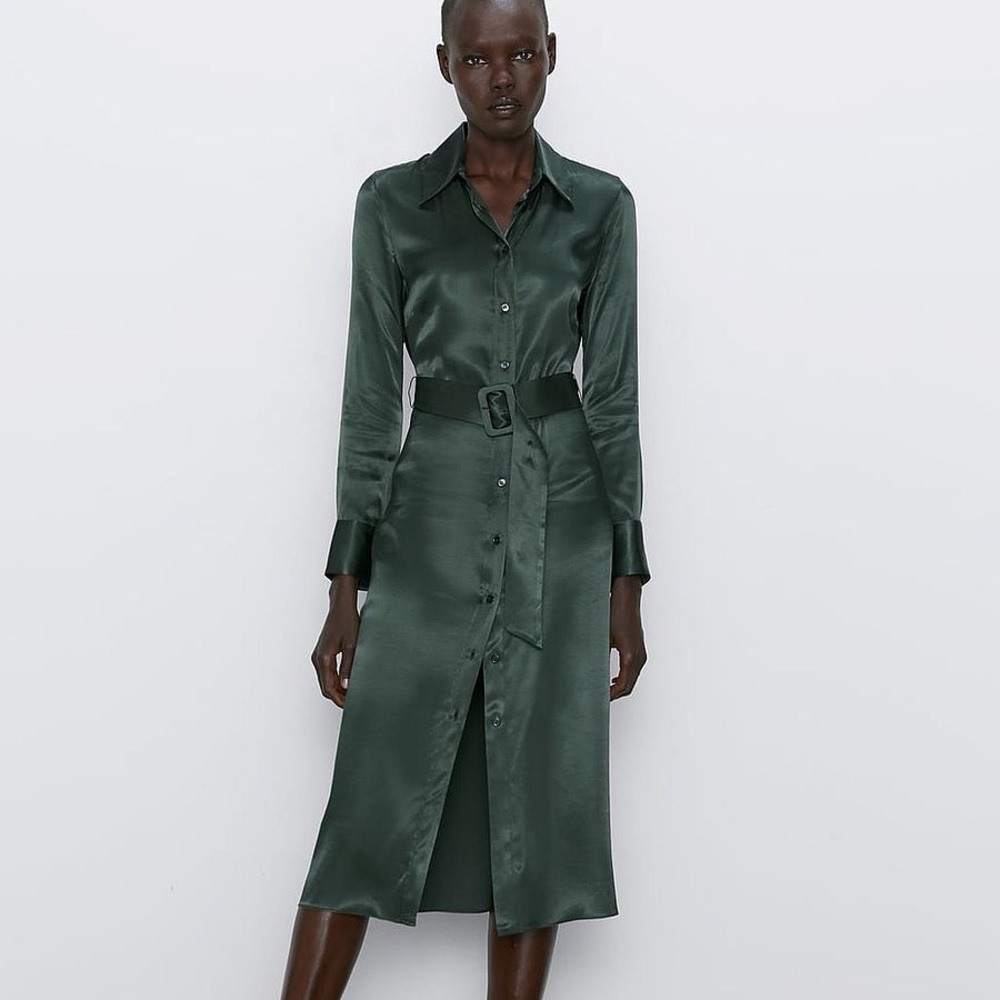 Zara Emerald green button down dress